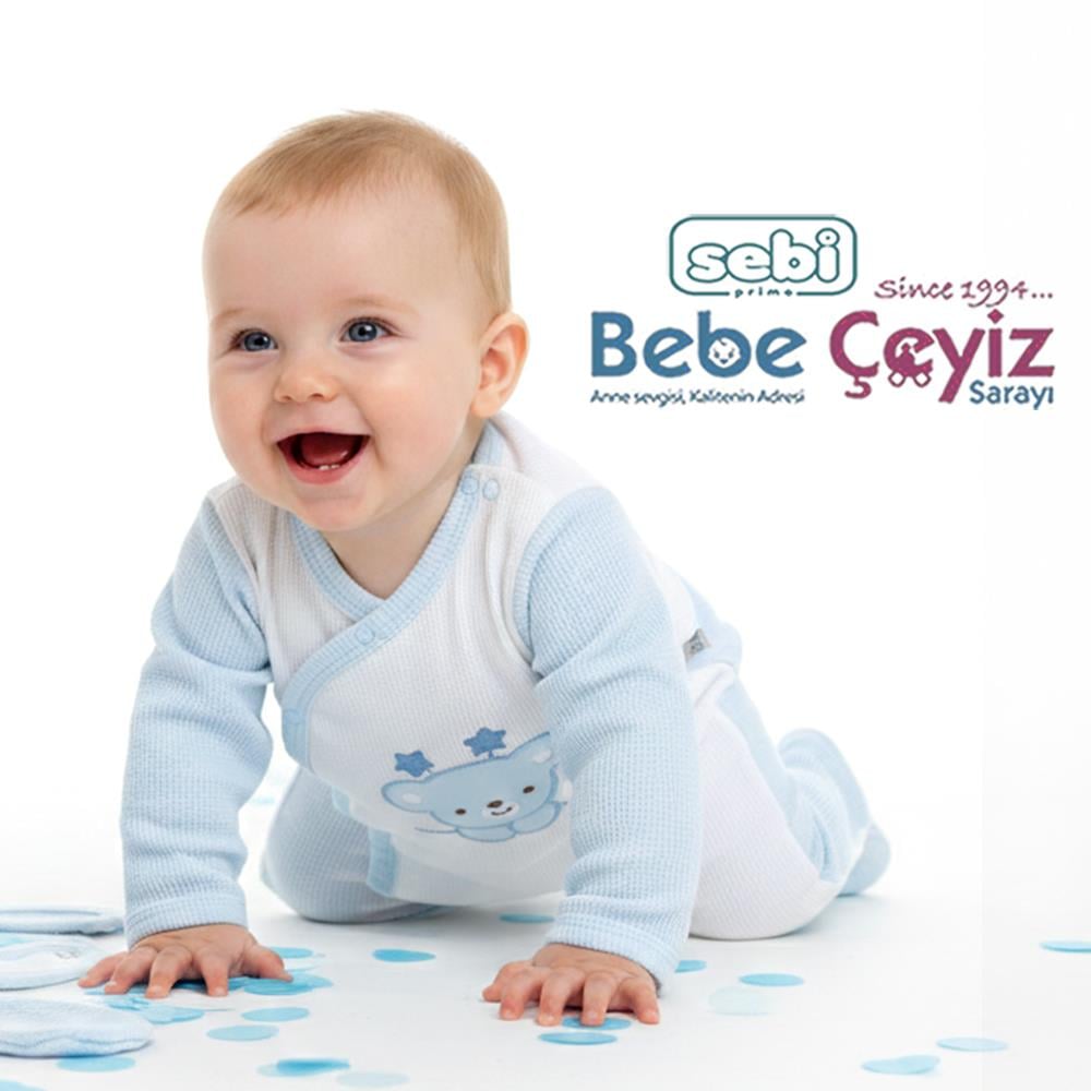 SEBİ PRİME  Waffle Kumaş Yıldız Ayılı 5'li Hastane Çıkışı ( Mavi ) ( 0-3 Ay )