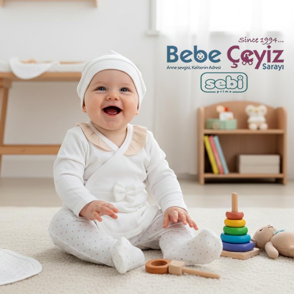 SEBİ PRİME Yaka Fırfırlı Puanlı 5'li Hastane Çıkışı ( Ekru )