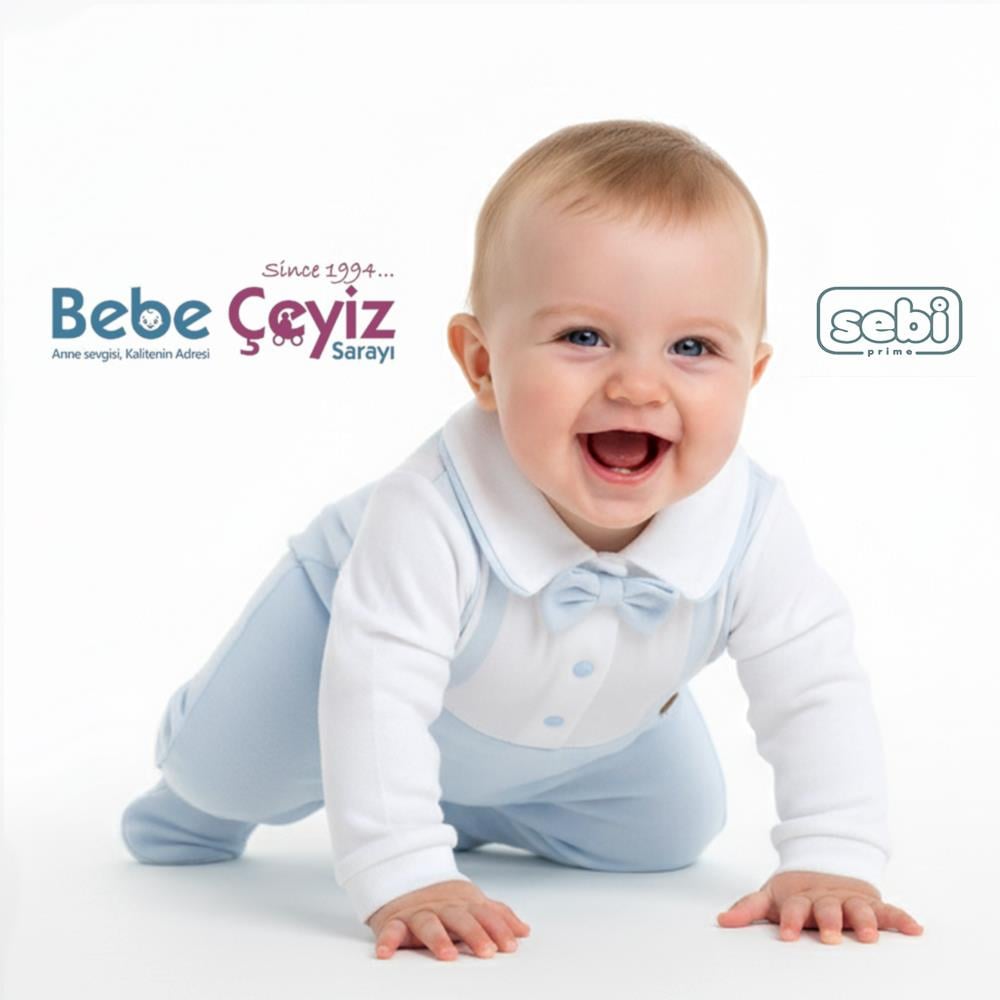 SEBİ PRİME Yaka Papyonlu Askı Baskılı Tulum ( Mavi )