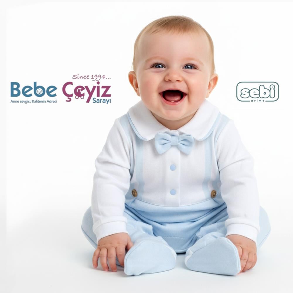SEBİ PRİME Yaka Papyonlu Askı Baskılı Tulum ( Mavi )