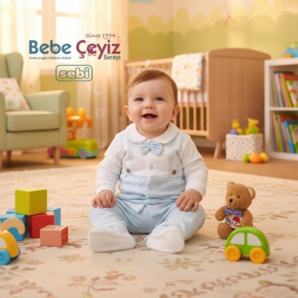 SEBİ PRİME Yaka Papyonlu Askılı 5'li Hastane Çıkışı ( Mavi )