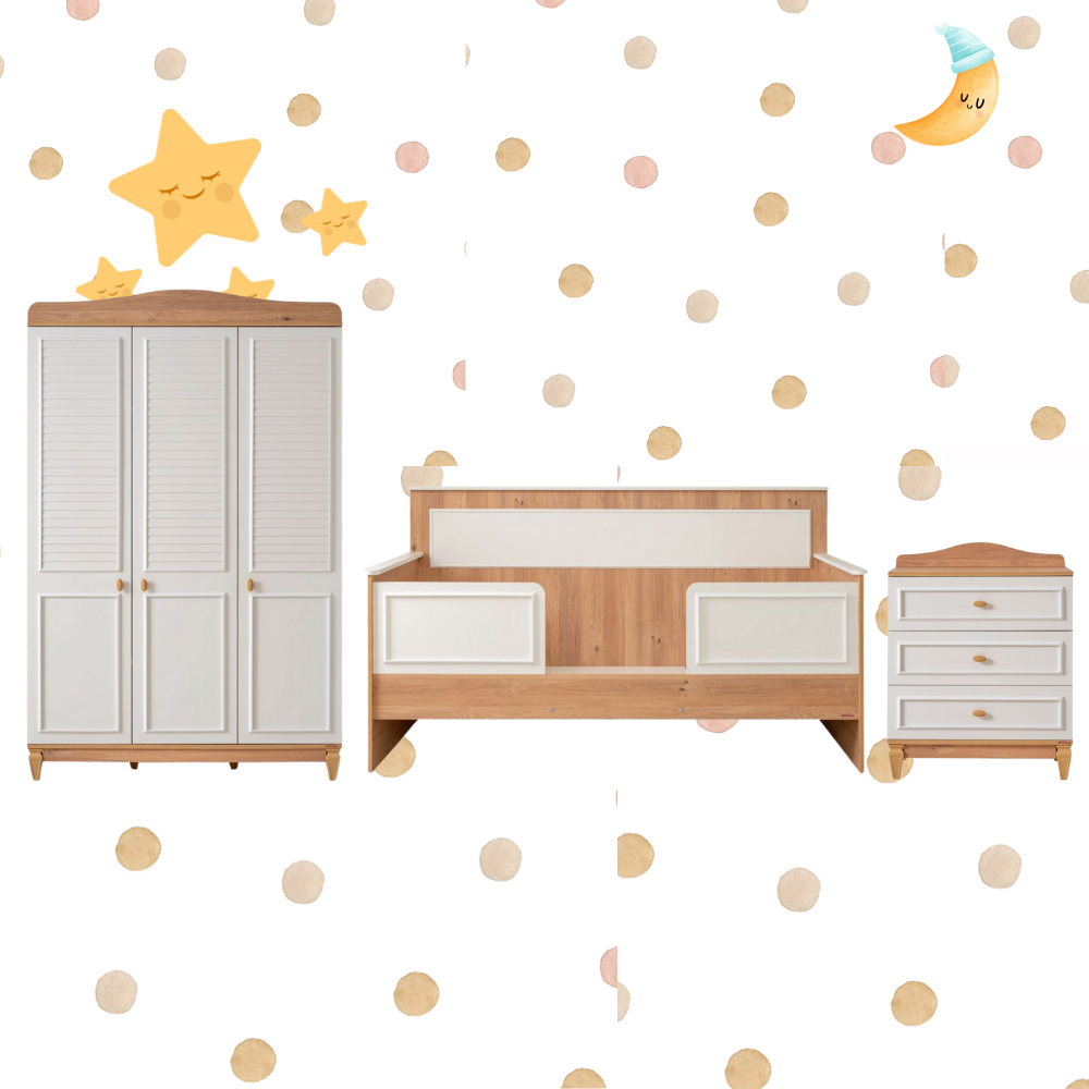 Set...Happy Dolap+ Şifonyer + Karyola Bazasız