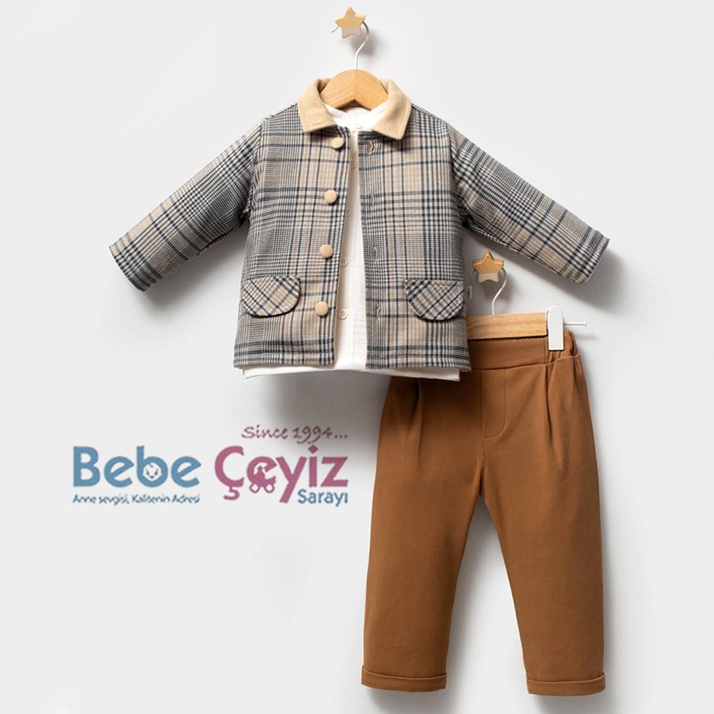 TONGS BABY 3'lü Ekose Takım ( Gri )