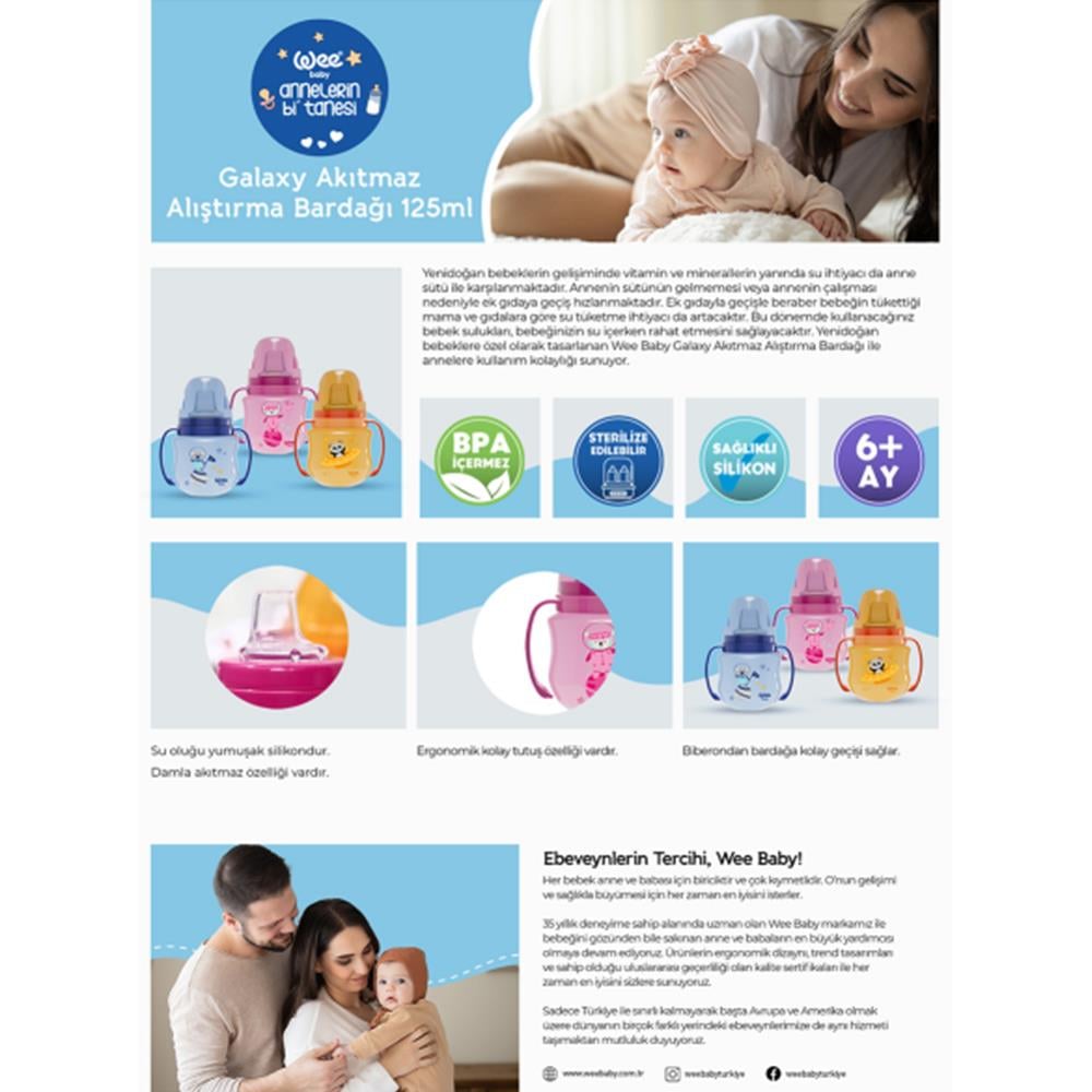 Wee Baby Antikolik Akıtmaz Kulplu PP Bardak 125ml (6Ay+)