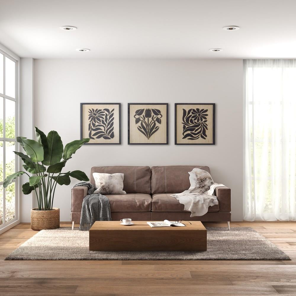 ·Çiçek· 3'lü Set Soyut Ahşap Duvar Tablosu