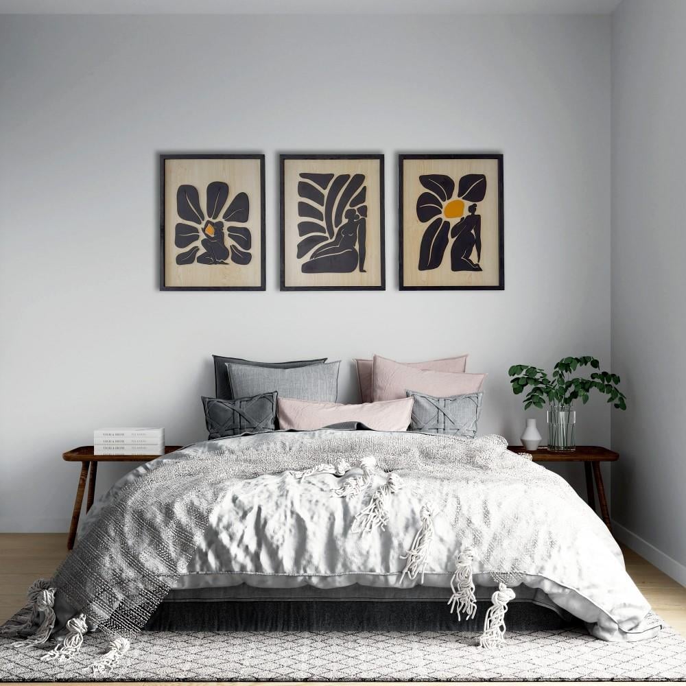 ·Kadın· 3'lü Set Soyut Ahşap Duvar Tablosu