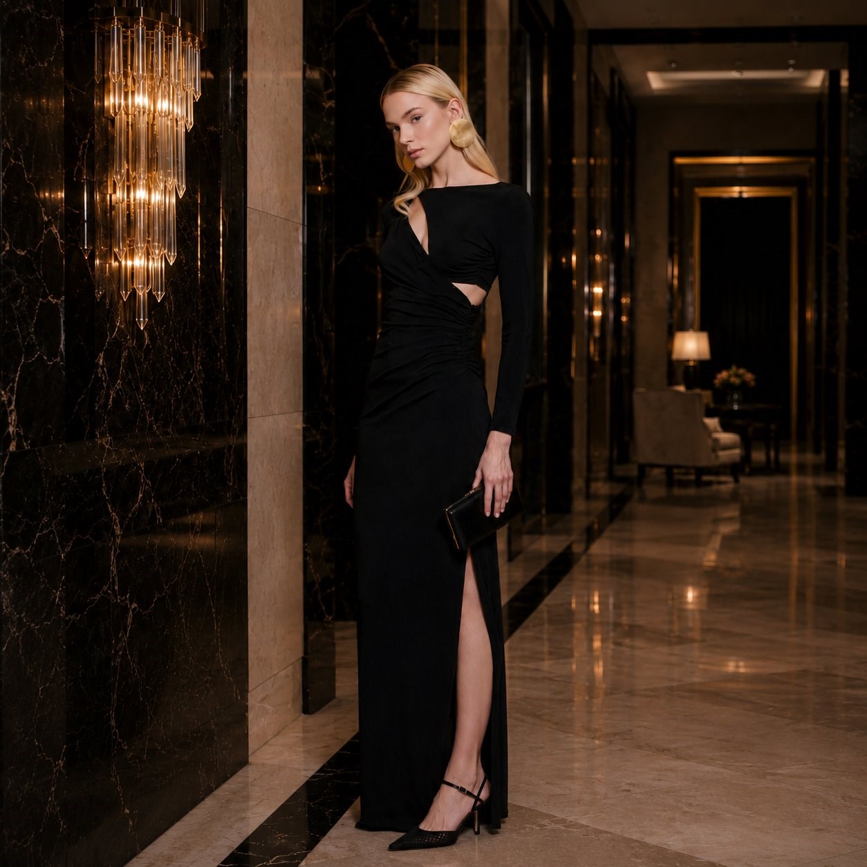 Alva Cut-out Detailed & Ruched Maxi Dress