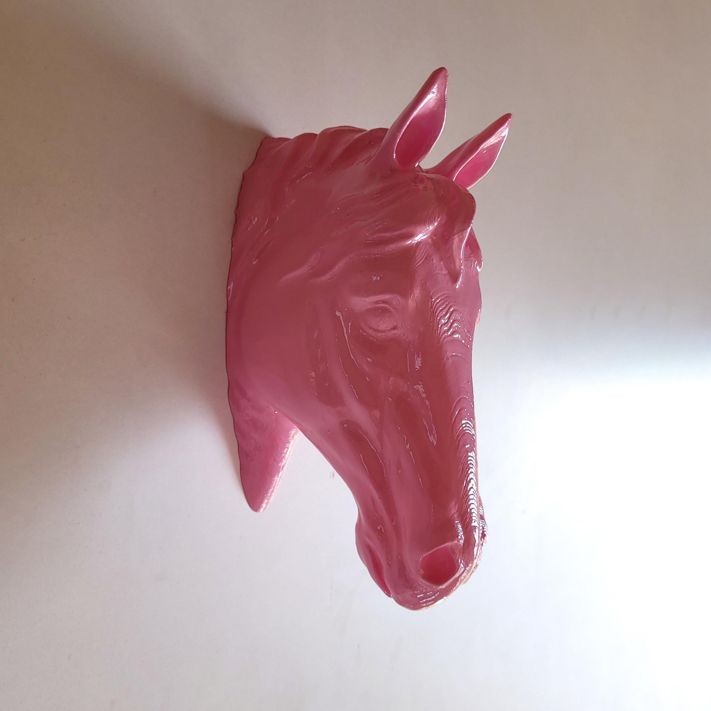 At Kafası Duvar Figürü | Pastel Pembe