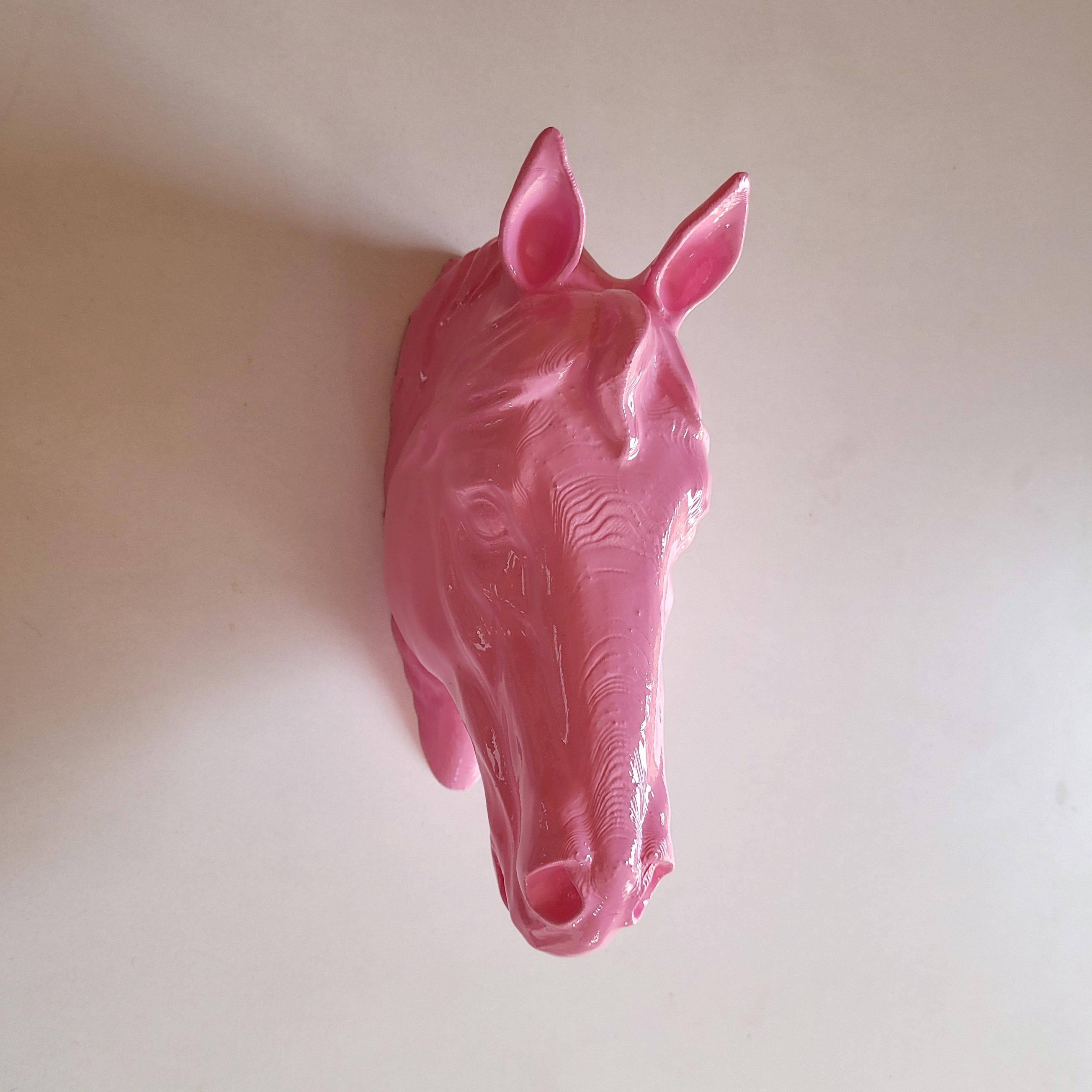 At Kafası Duvar Figürü | Pastel Pembe