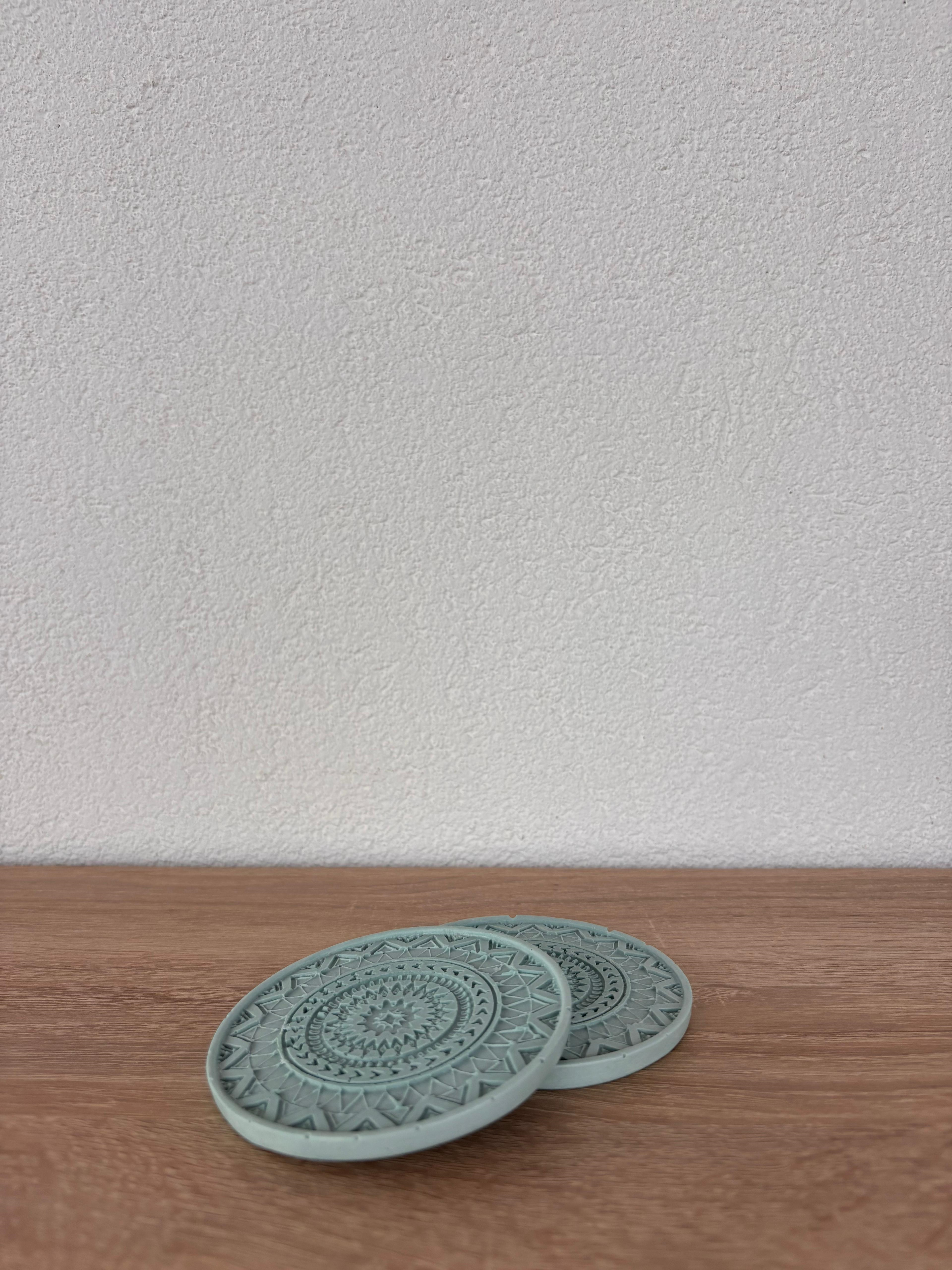 Atölye Mona Jesmonite 2'li Mandala Bardak Altlığı Mavi