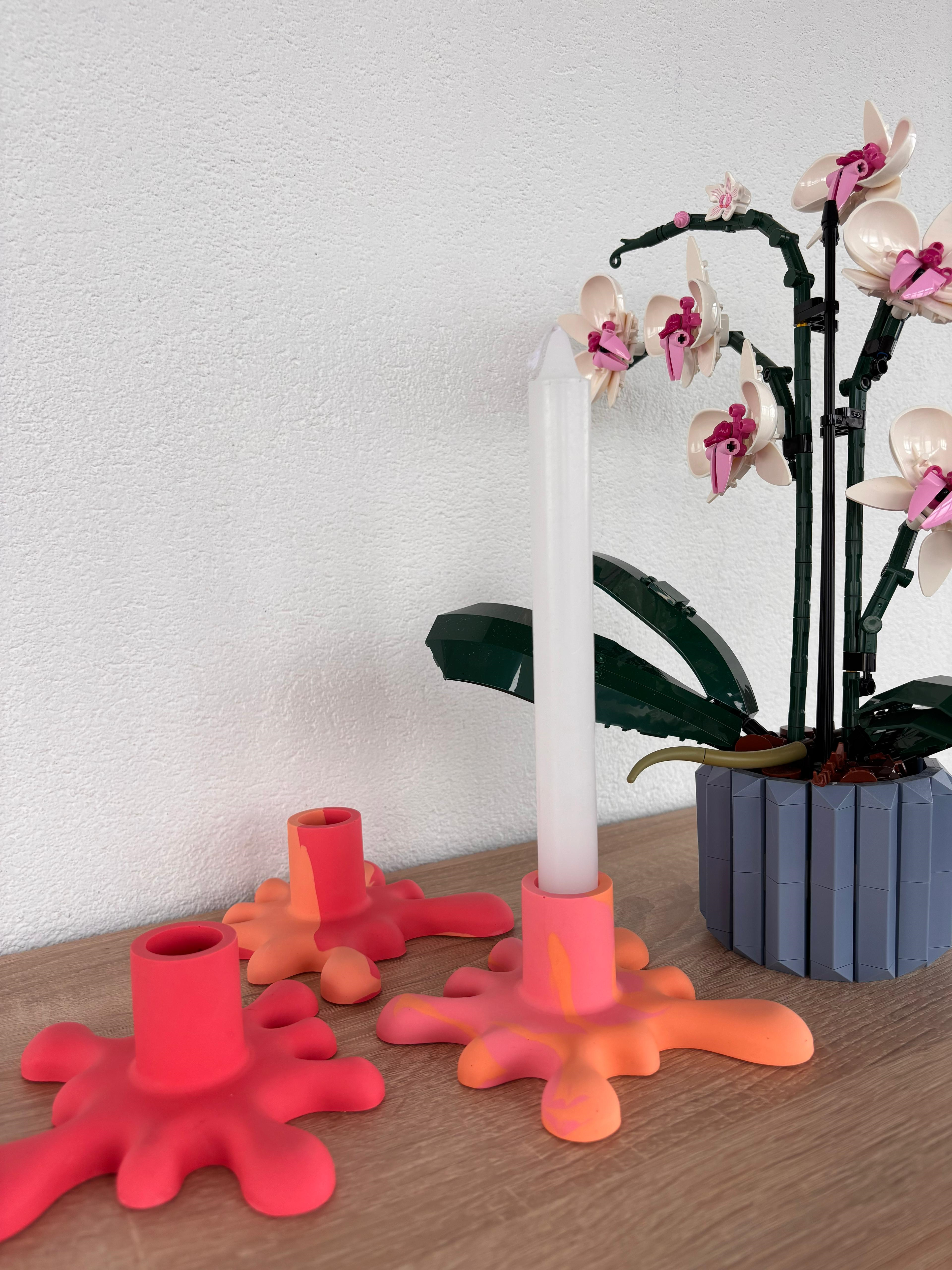 Atölye Mona Jesmonite Pennellata Şamdan Kırmızı