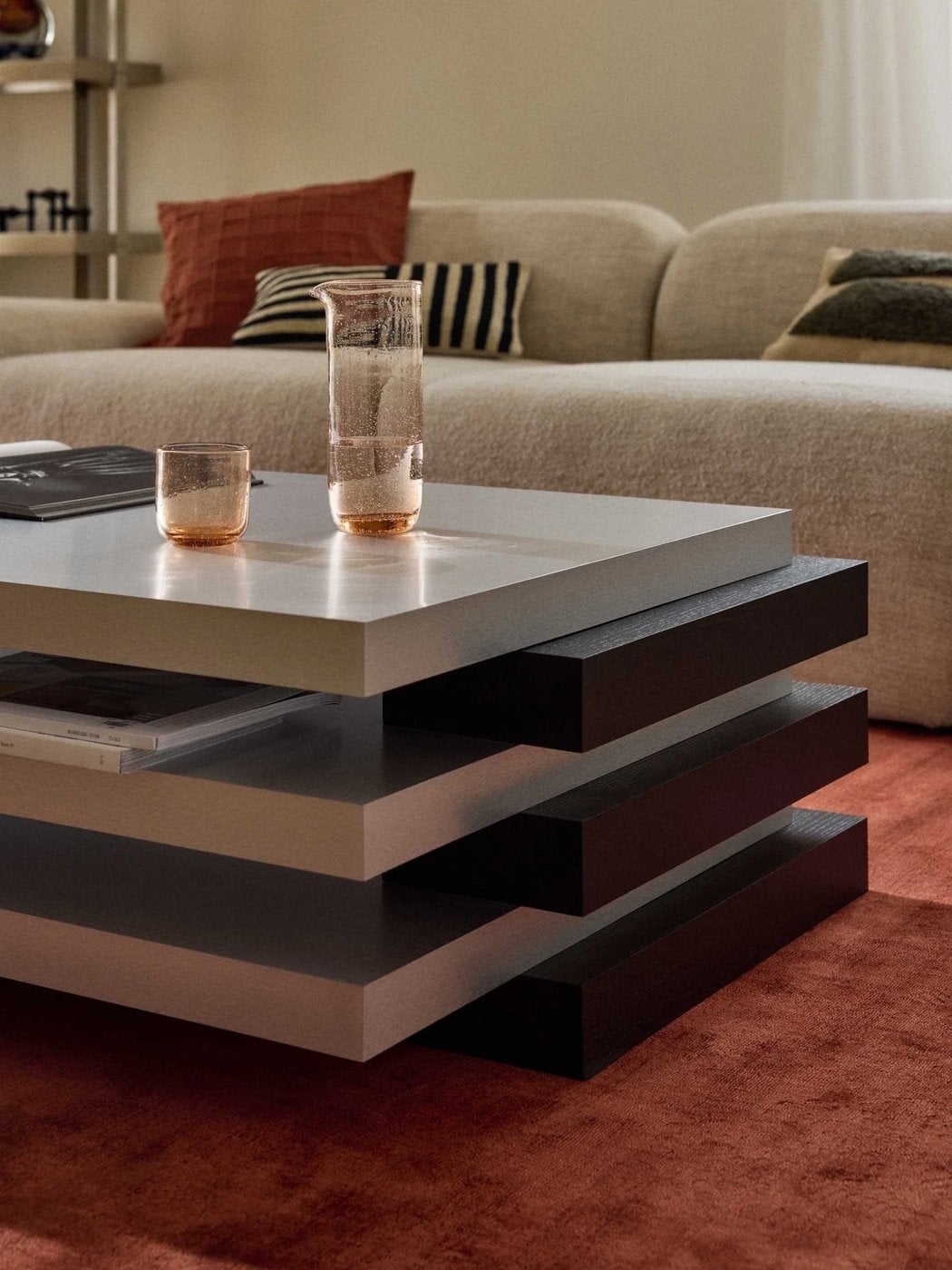 Blok Katmanlı Modern Orta Sehpa 120 cm