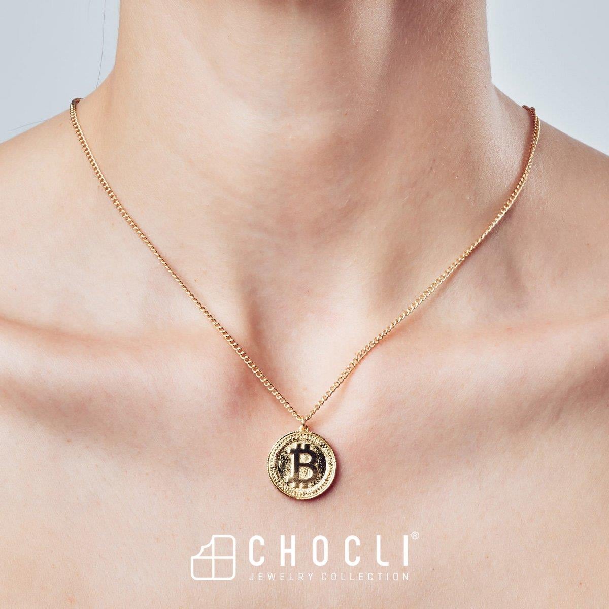 Chocli 18 Ayar Altın Kaplama Bitcoin Ayarlanabilir Kolye