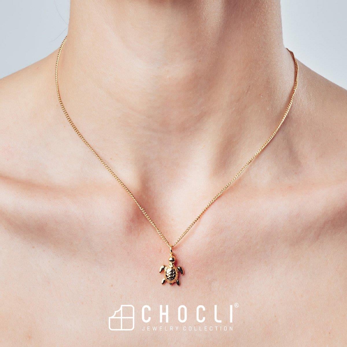 Chocli 18 Ayar Altın Kaplama Kaplumbağa Kolye