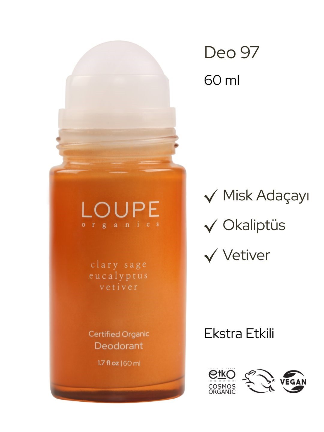 Deo97 60 ml | Bioaktif Deodorant. Sertifikalı Organik. %100 Doğal | Misk Adaçayı. Okaliptüs. Vetiver.