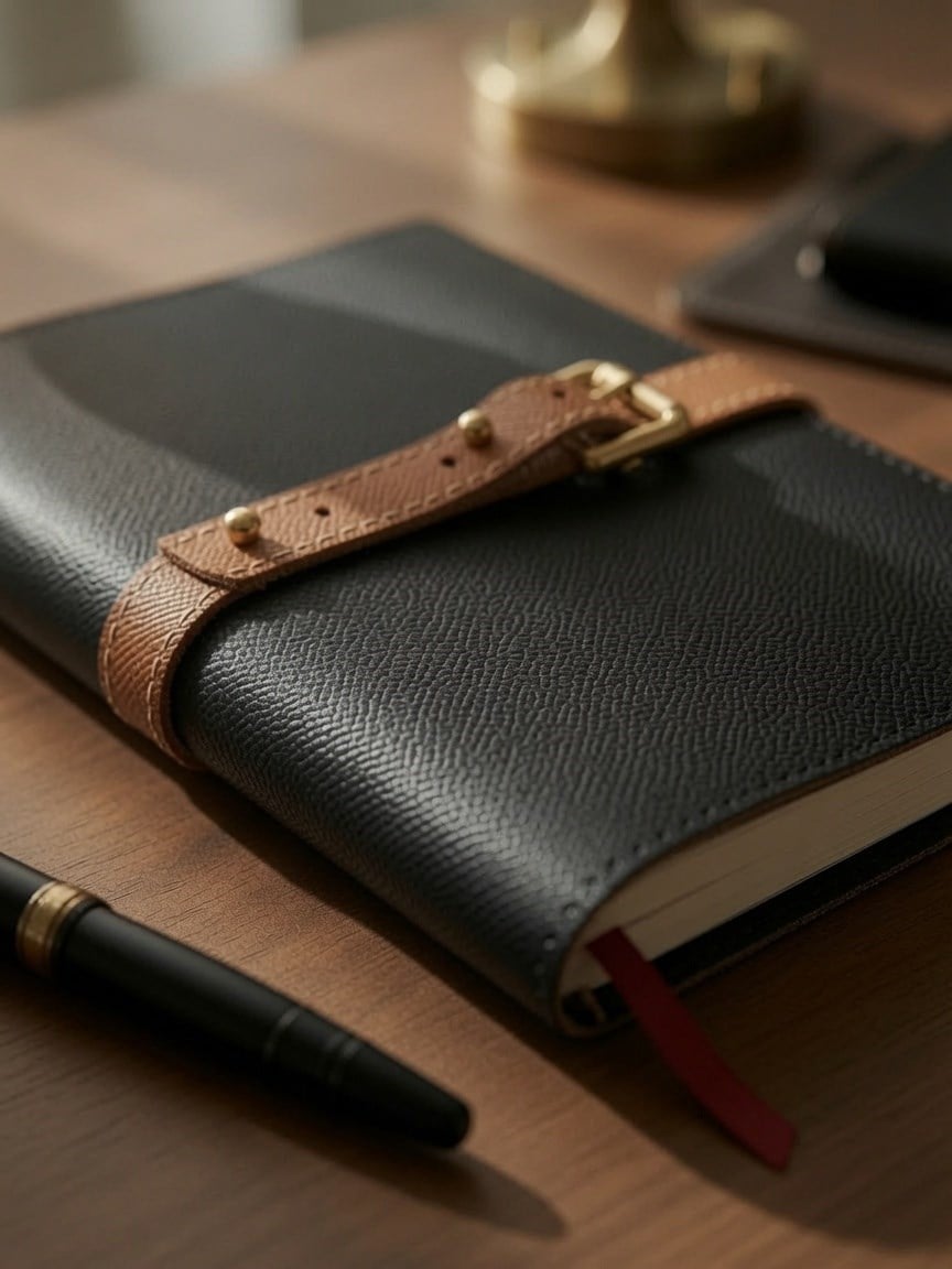 Deri Siyah/Taba Defter Kılıfı