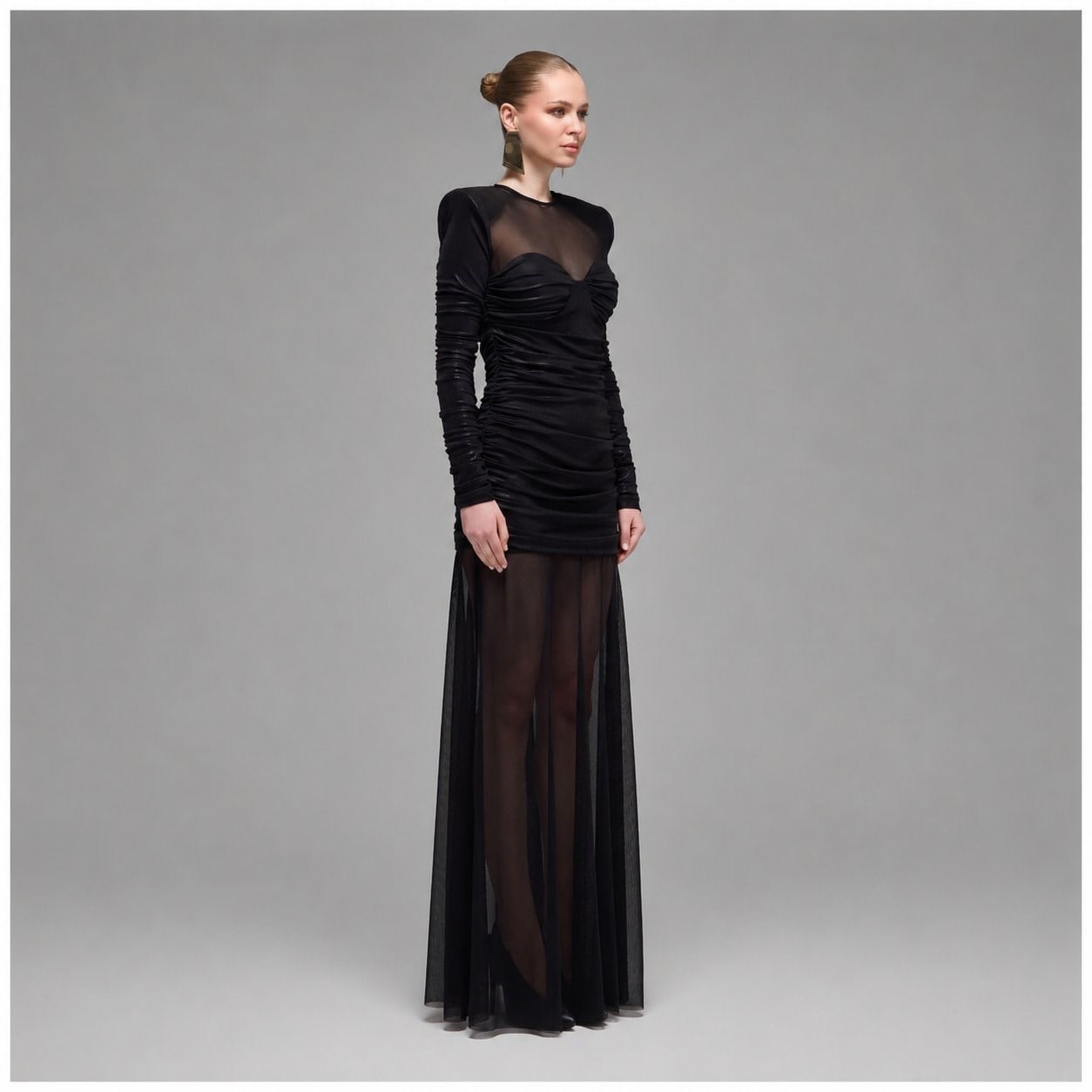Eira Ruched & Tulled Maxi Dress