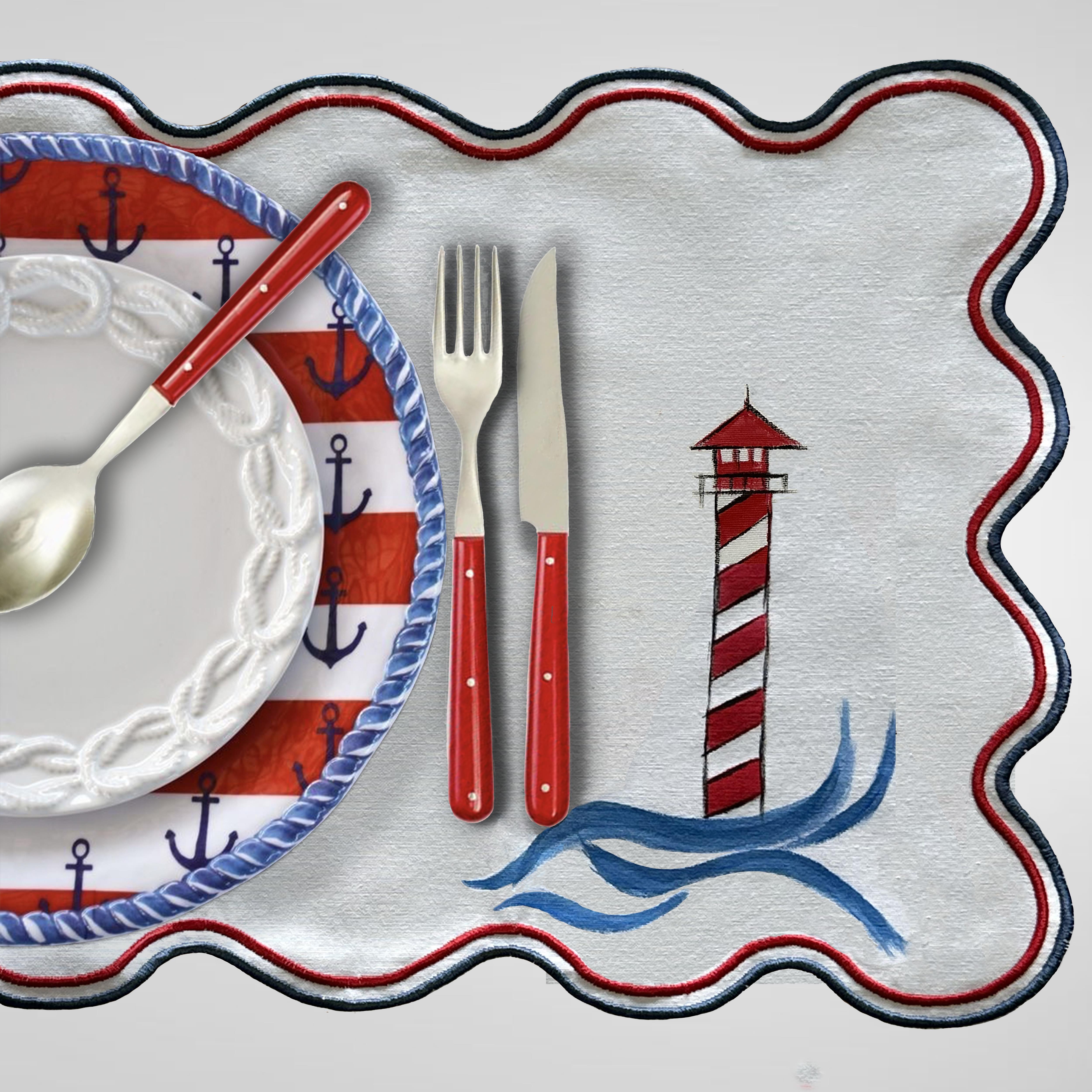 El Boyama Deli Deniz Desenli Amerikan Servis Seti 2'li
