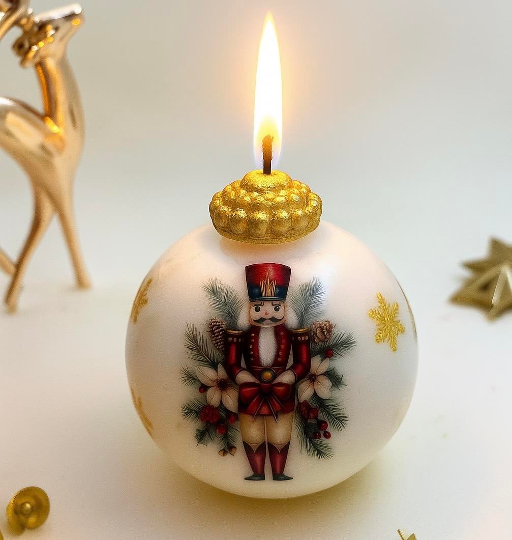 El Yapımı Yılbaşı Mumu – Nutcracker (Fındıkkıran) Desenli Soya Wax Dekoratif Mum