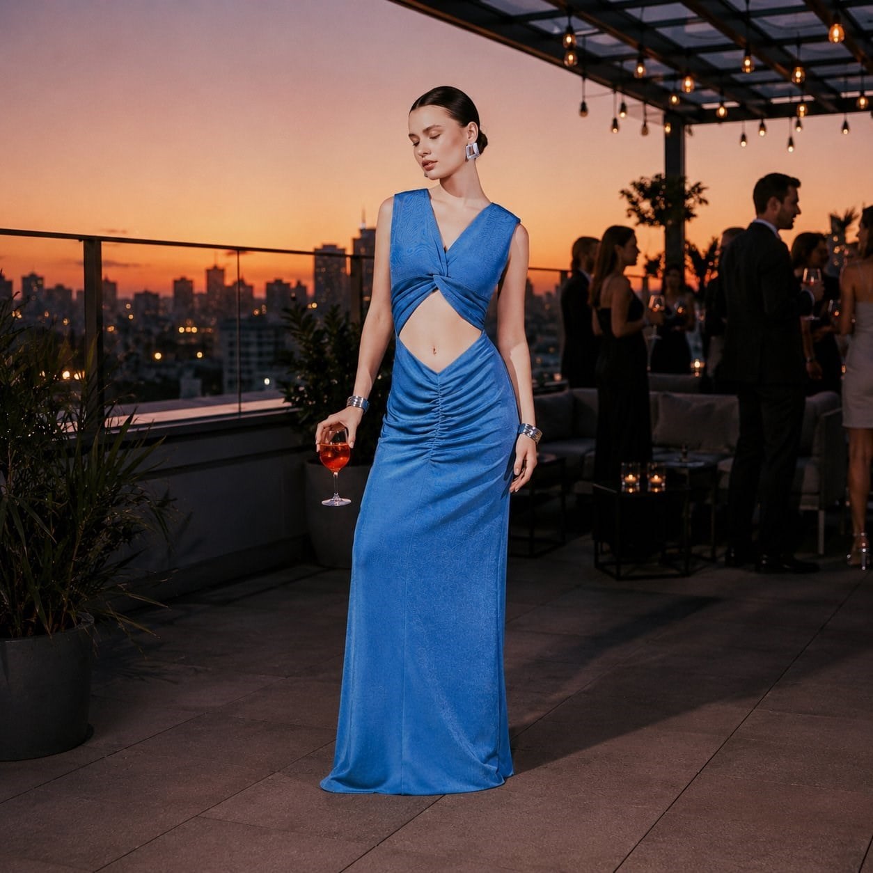 Elin Ruched Maxi Dress in Blue