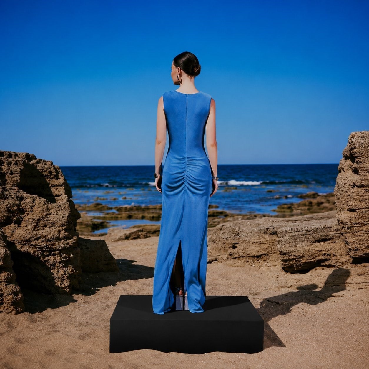 Elin Ruched Maxi Dress in Blue