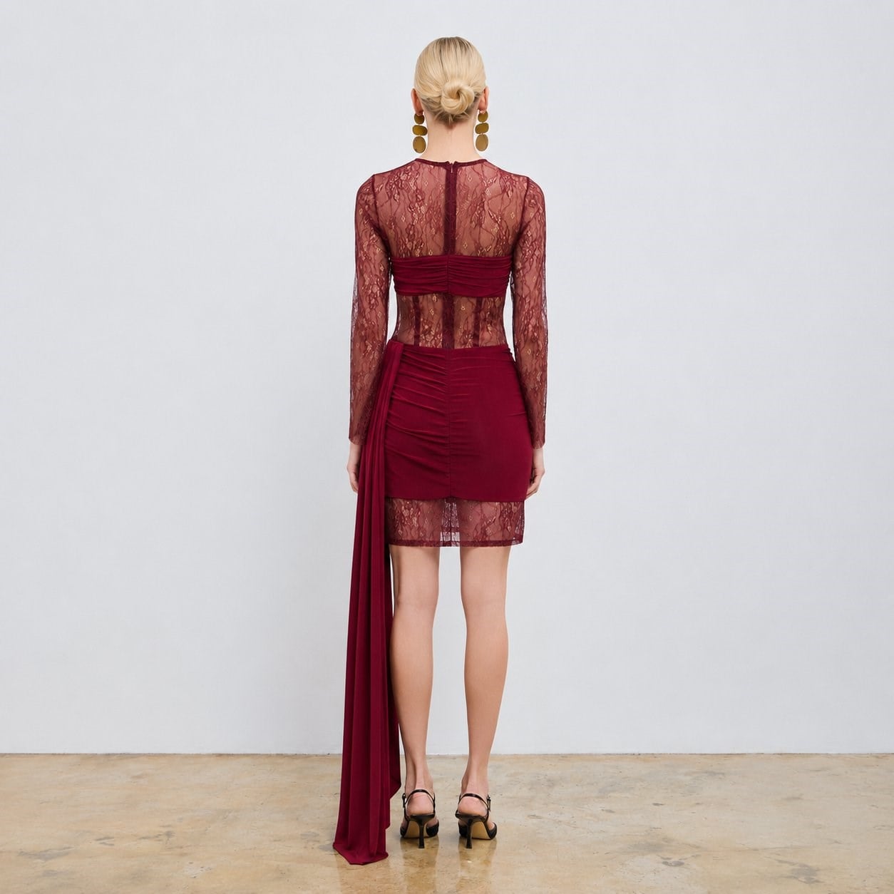 Erika Lace-Overlay Blouse & Skirt-Detailed Mini Dress in Black