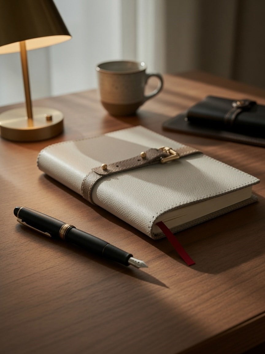 Gri-Bej Deri Defter Kılıfı