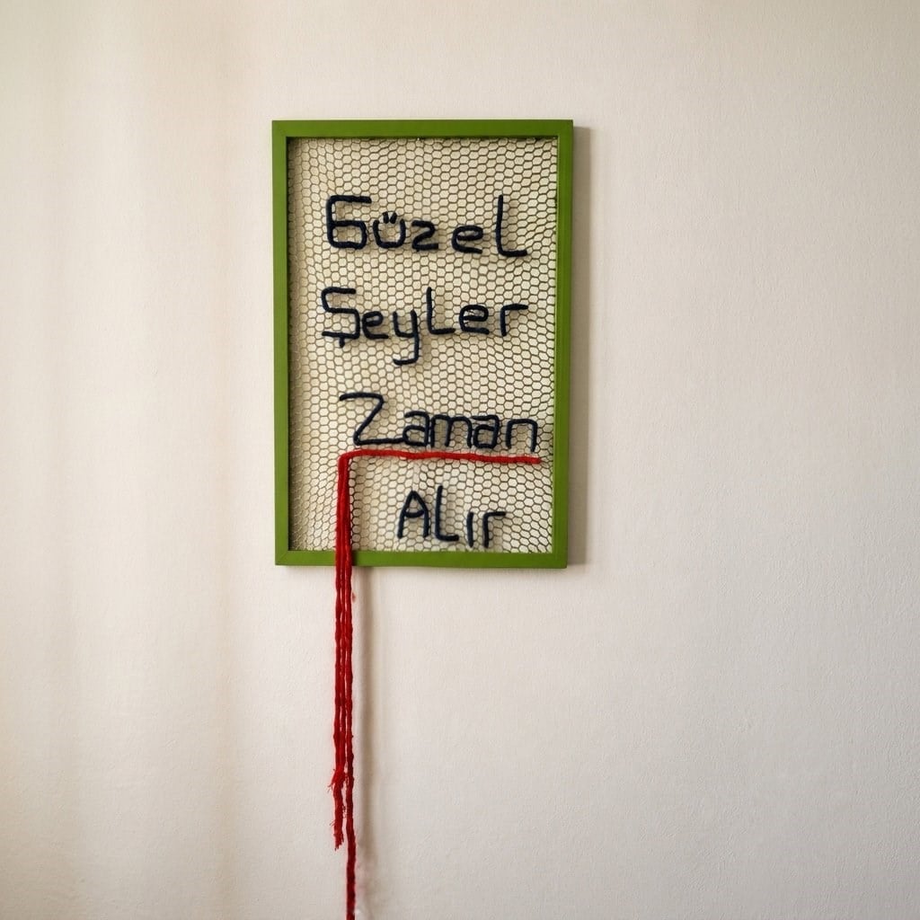 Güzel Şeyler Zaman Alır İşlemeli Duvar Dekoru