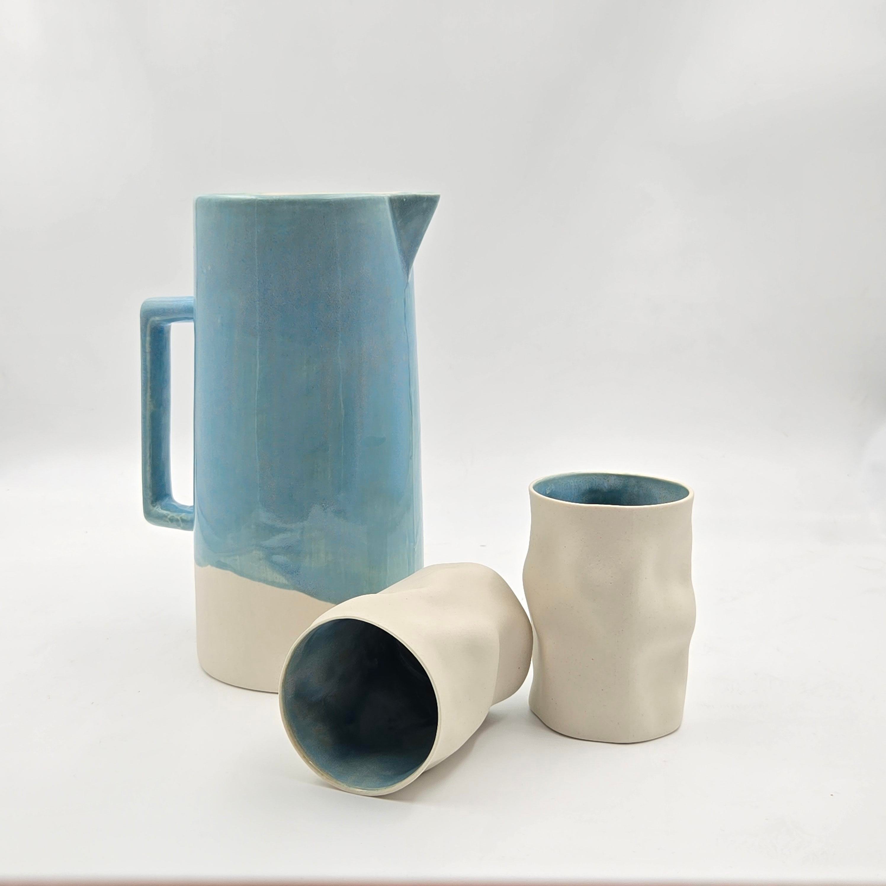 Hiandco Collective /Seramik Sürahi ve Bardak Seti- Blue Pearl