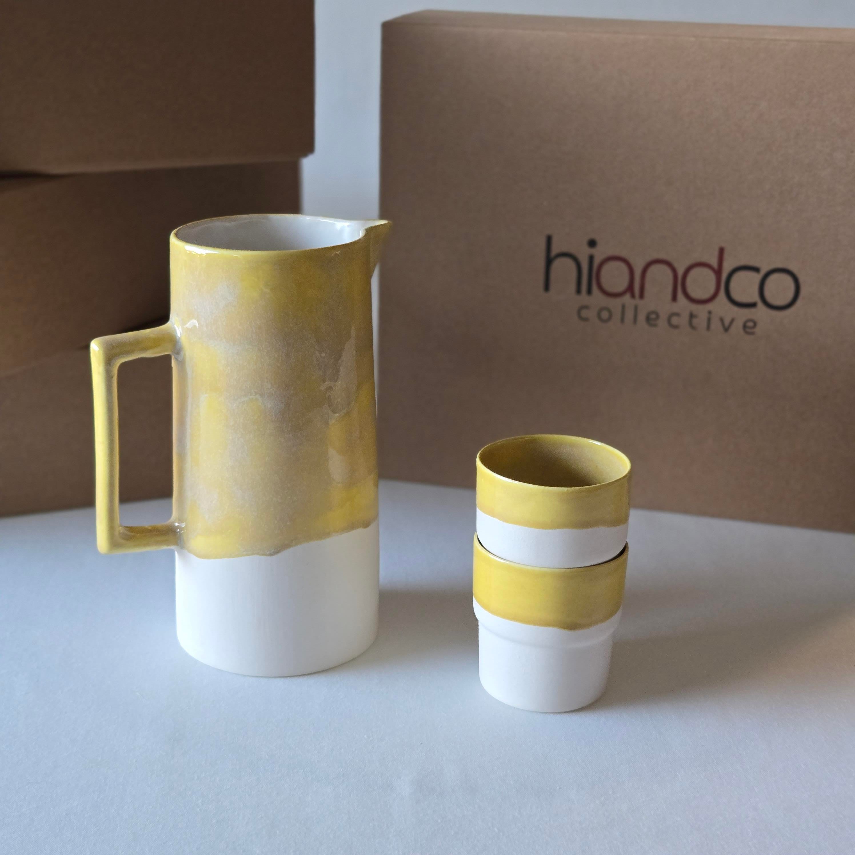 Hiandco Collective /Seramik Sürahi ve Bardak Seti- Kum Işığı