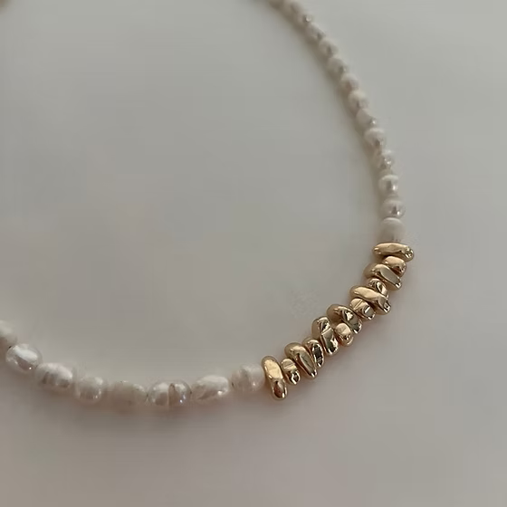 İnci & Hematit Gold - Kolye