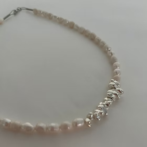 İnci & Hematit Silver - Kolye
