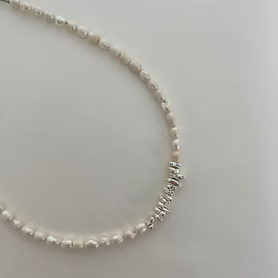 İnci & Hematit Silver - Kolye