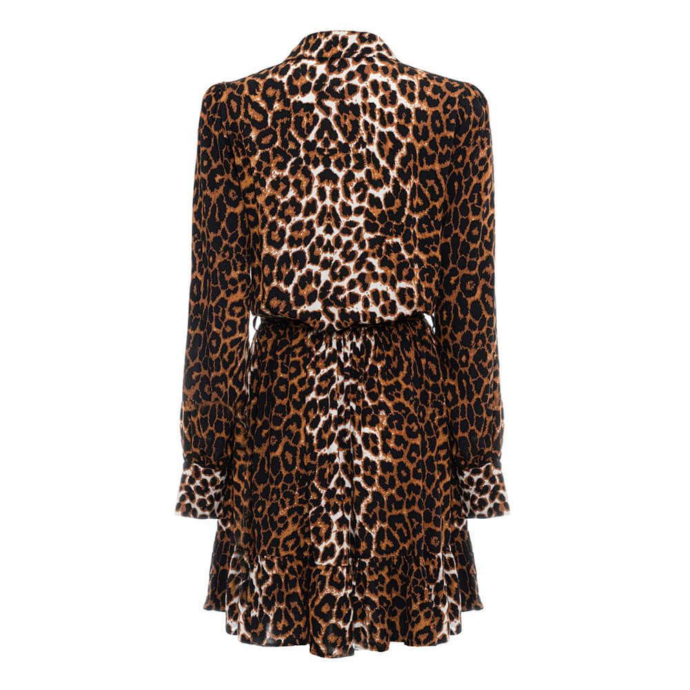 Leopar Fırfırlı Mini Elbise