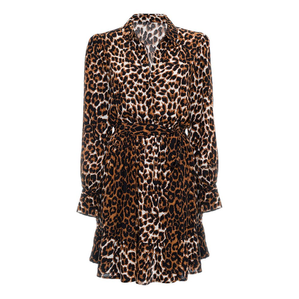 Leopar Fırfırlı Mini Elbise