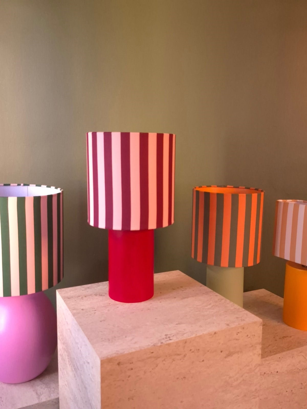 Lumière Çizgili Koleksiyonu Kiraz- Pembe Abajur