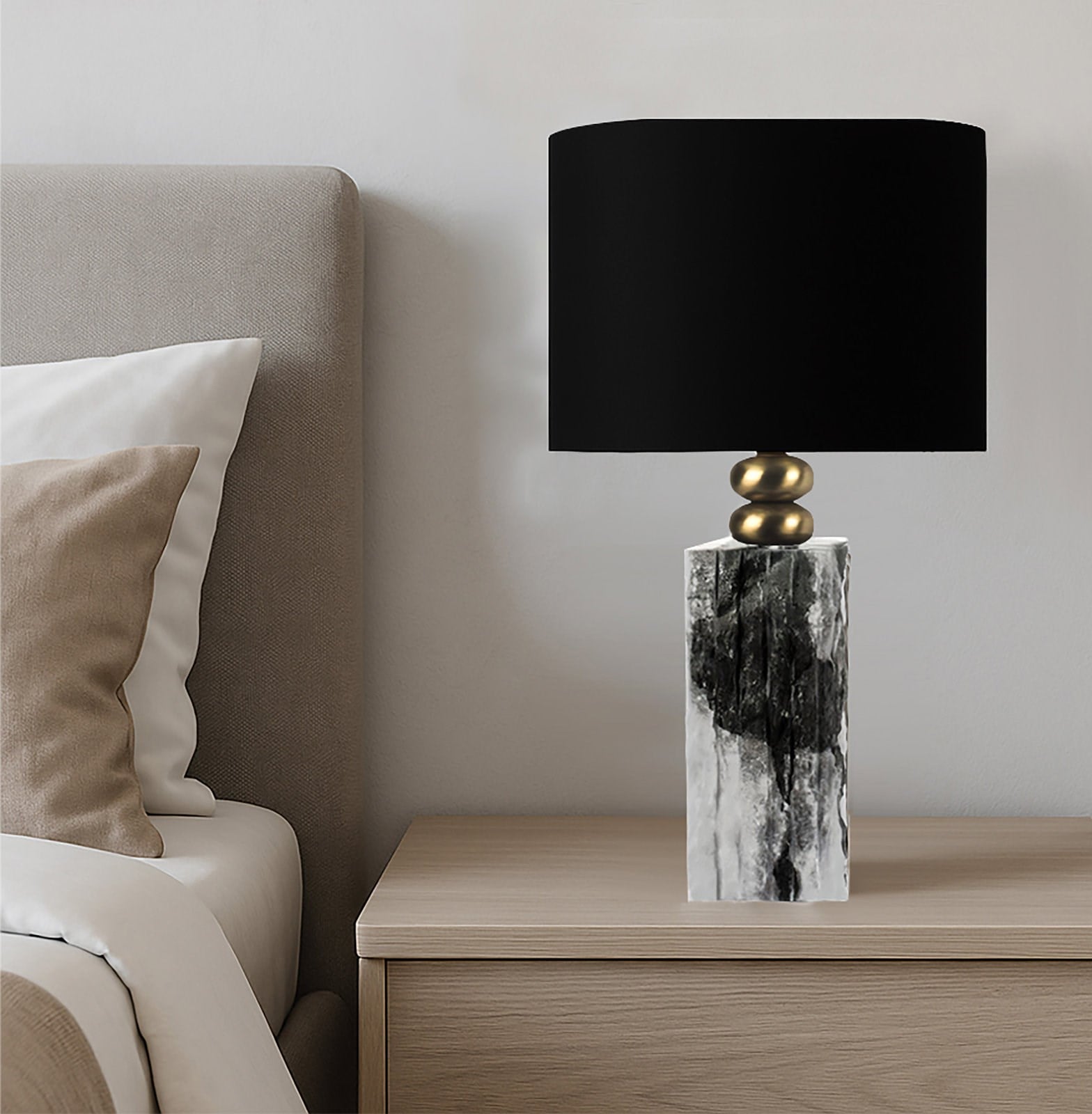 MOENA  STUDIO  Modern Tasarım Siyah/Beyaz  Mermer Abajur 