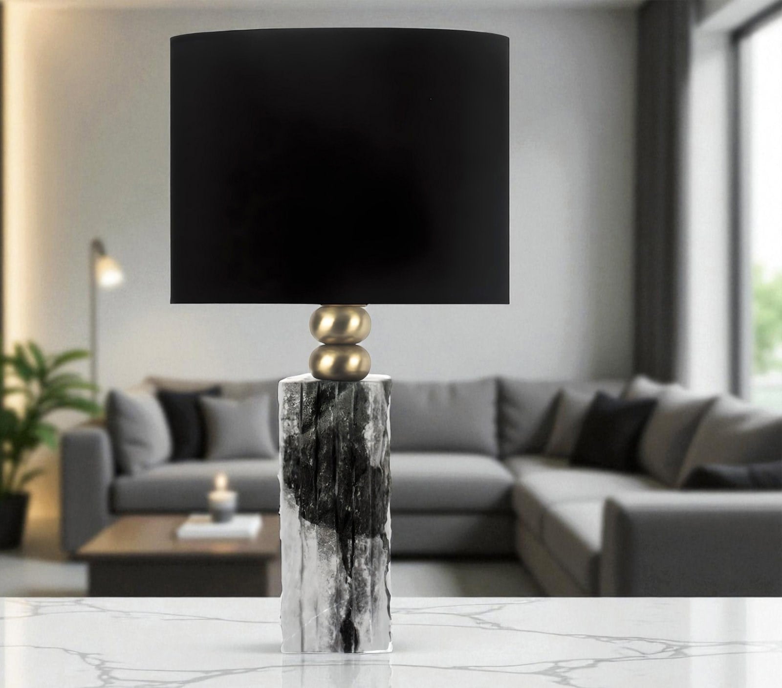 MOENA  STUDIO  Modern Tasarım Siyah/Beyaz  Mermer Abajur 