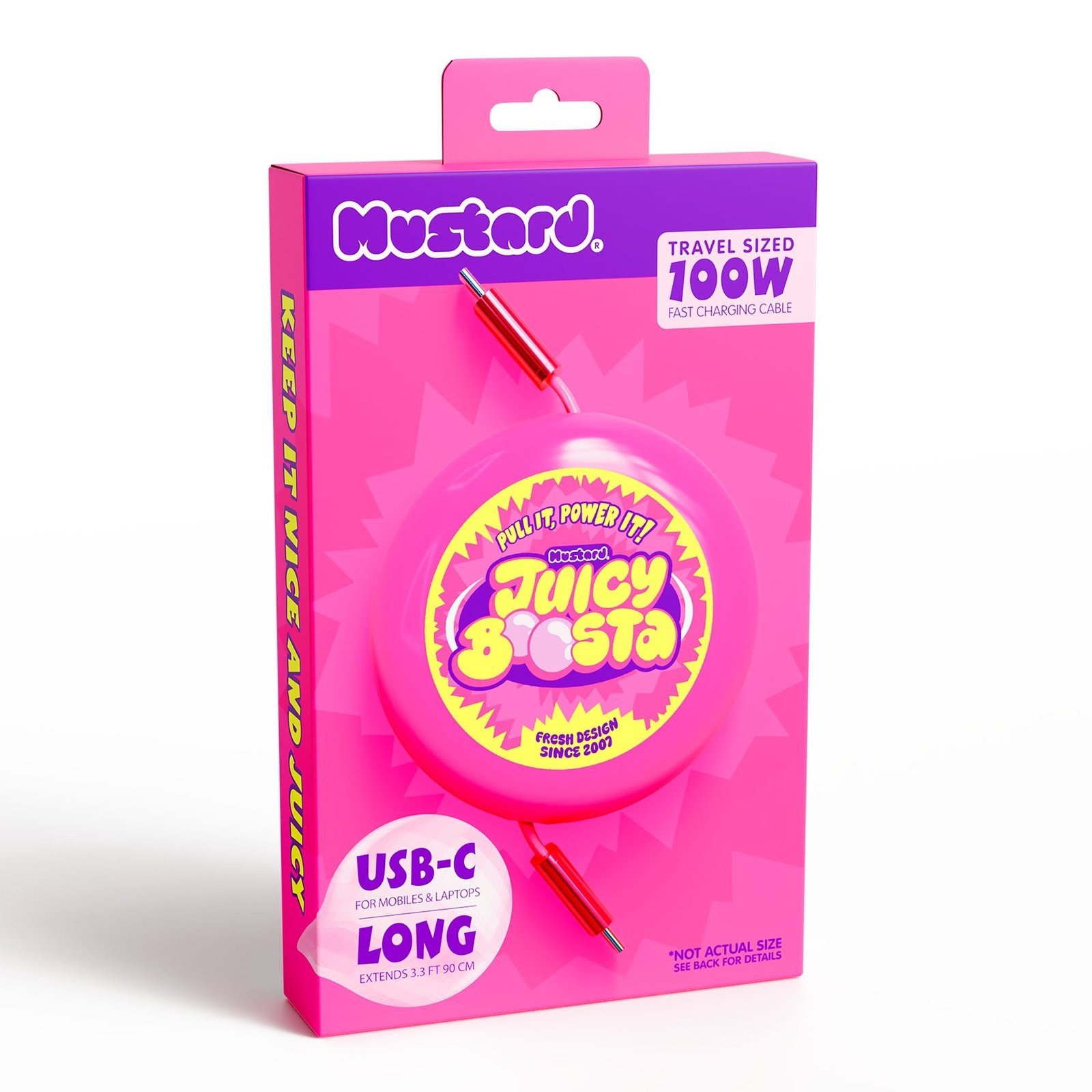 Mustard Juicy Boosta  USB-C 100W Hızlı Şarj Kablosu - Pembe