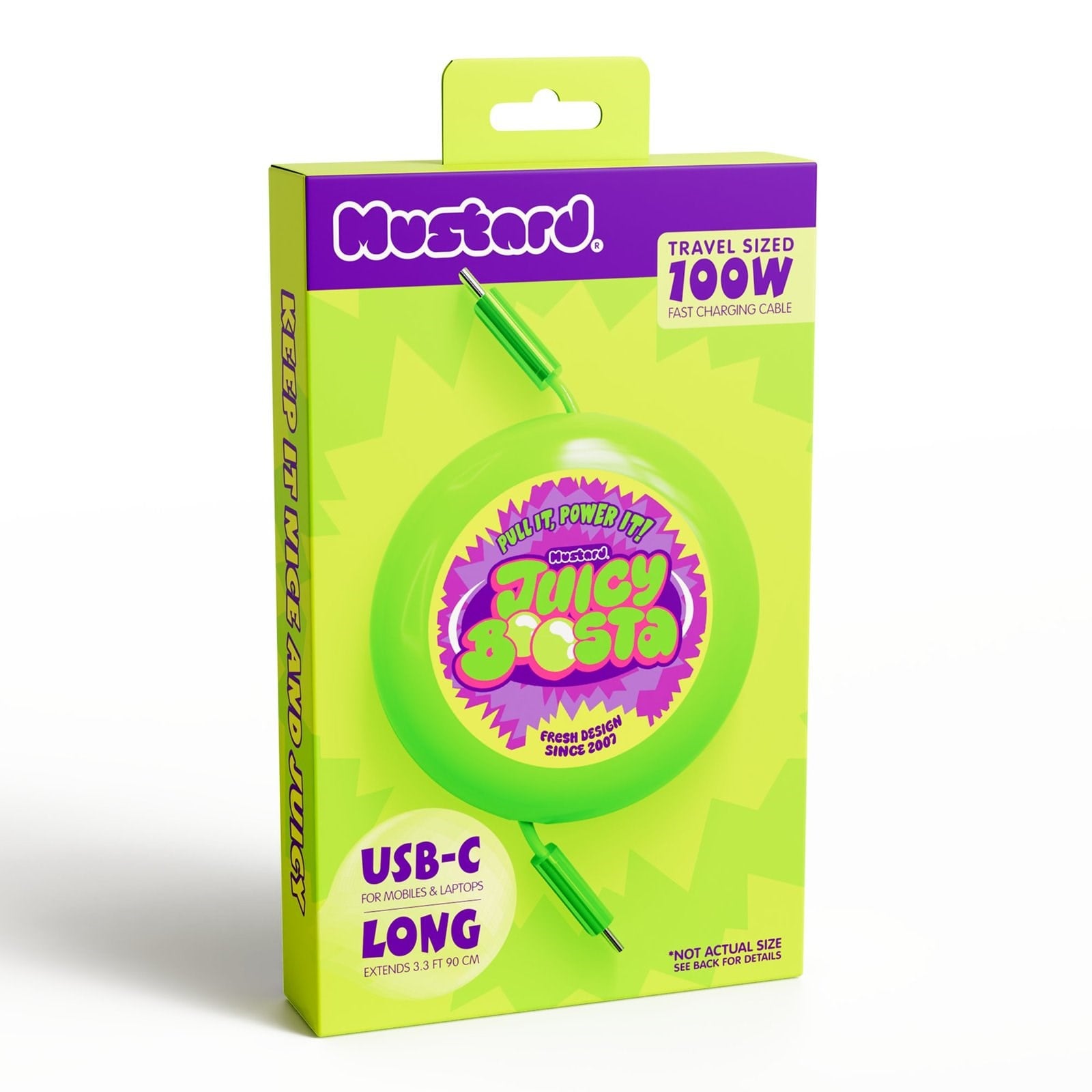 Mustard Juicy Boosta  USB-C 100W Hızlı Şarj Kablosu - Yeşil