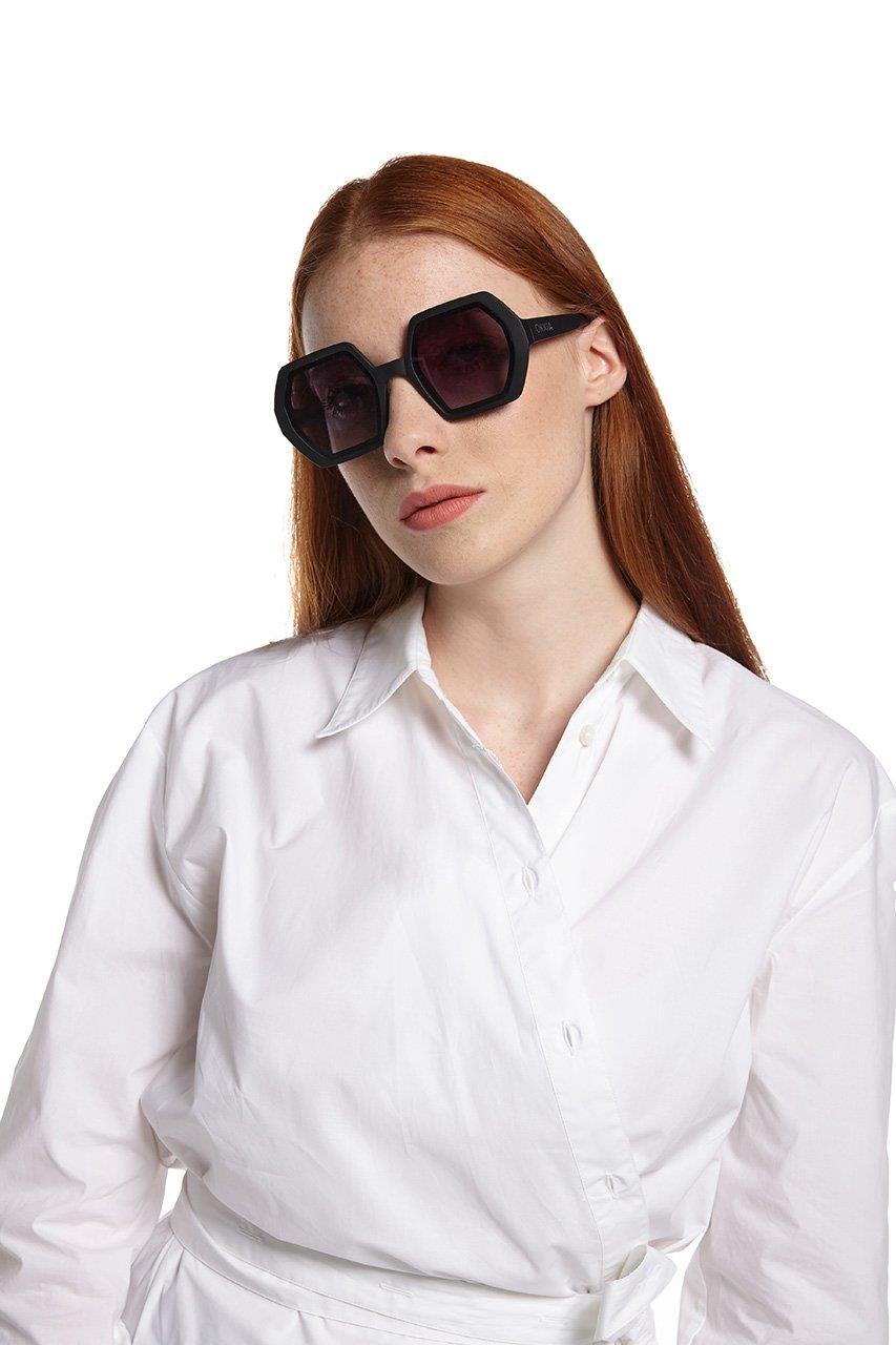 Okkia Emma Big Hexagonal Unisex Güneş Gözlüğü Siyah