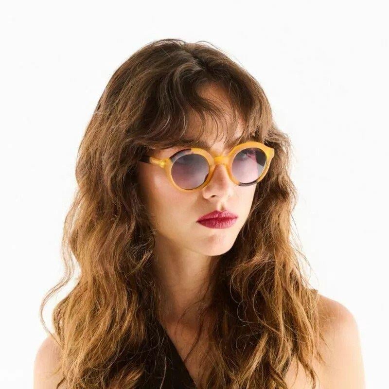 Okkia Lauro Unisex Yuvarlak Sarı Havana Güneş Gözlüğü Siyah Gradyan