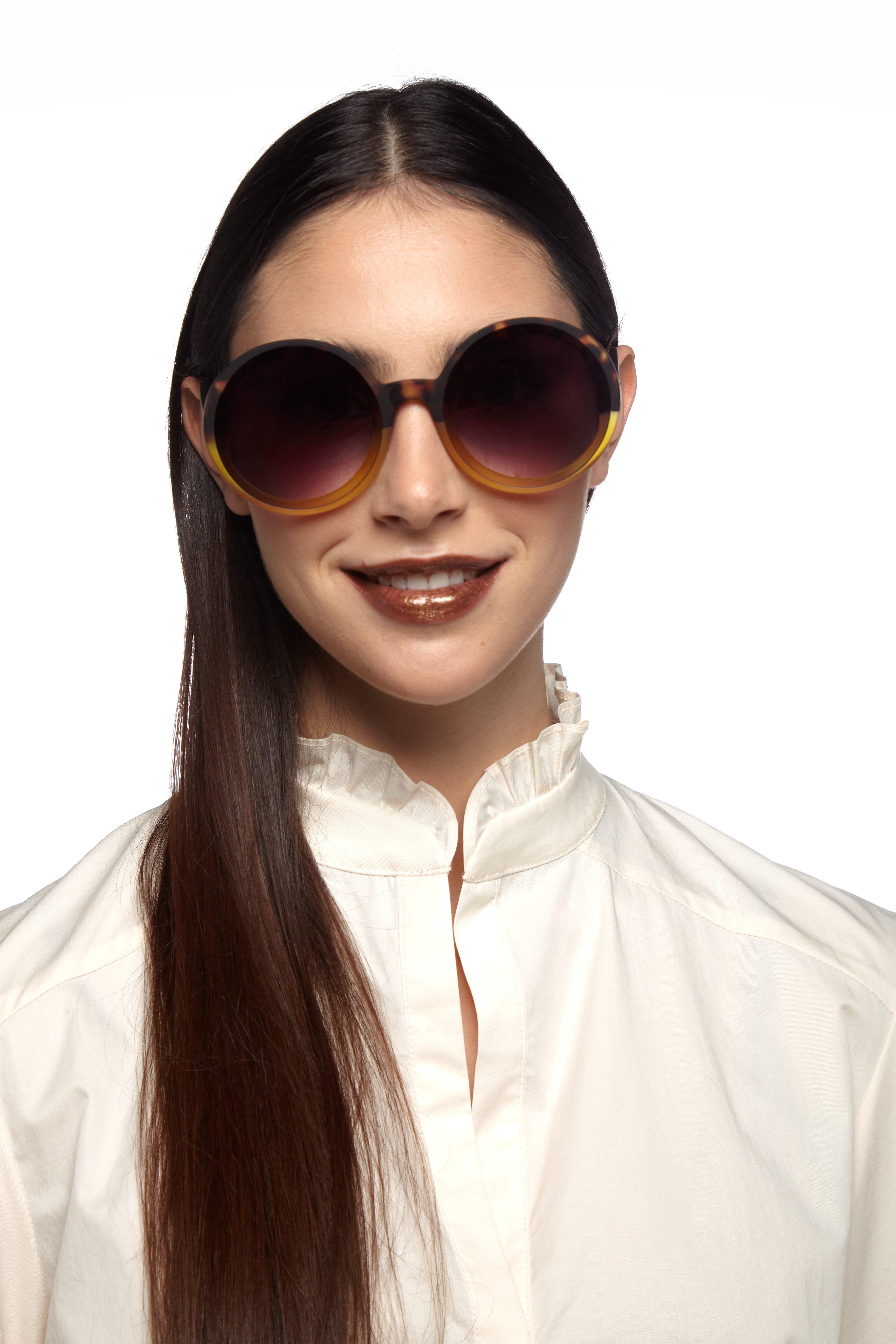 Okkia Monica Unisex  Büyük Yuvarlak Güneş Gözlüğü Havana Sarısı