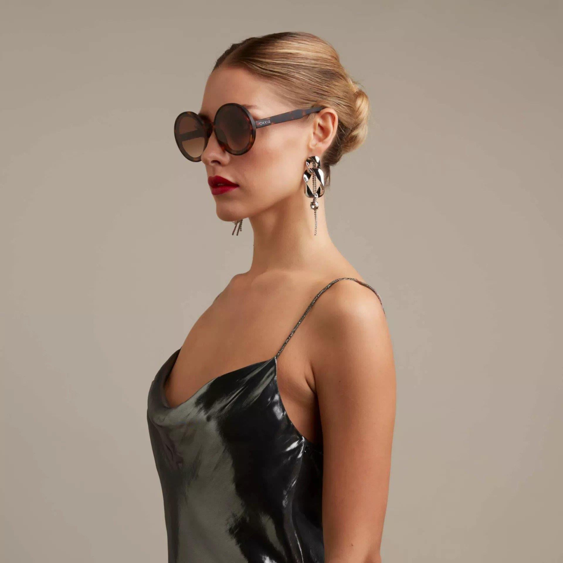 Okkia Monica Unisex Büyük Yuvarlak  Güneş Gözlüğü Klasik Havana