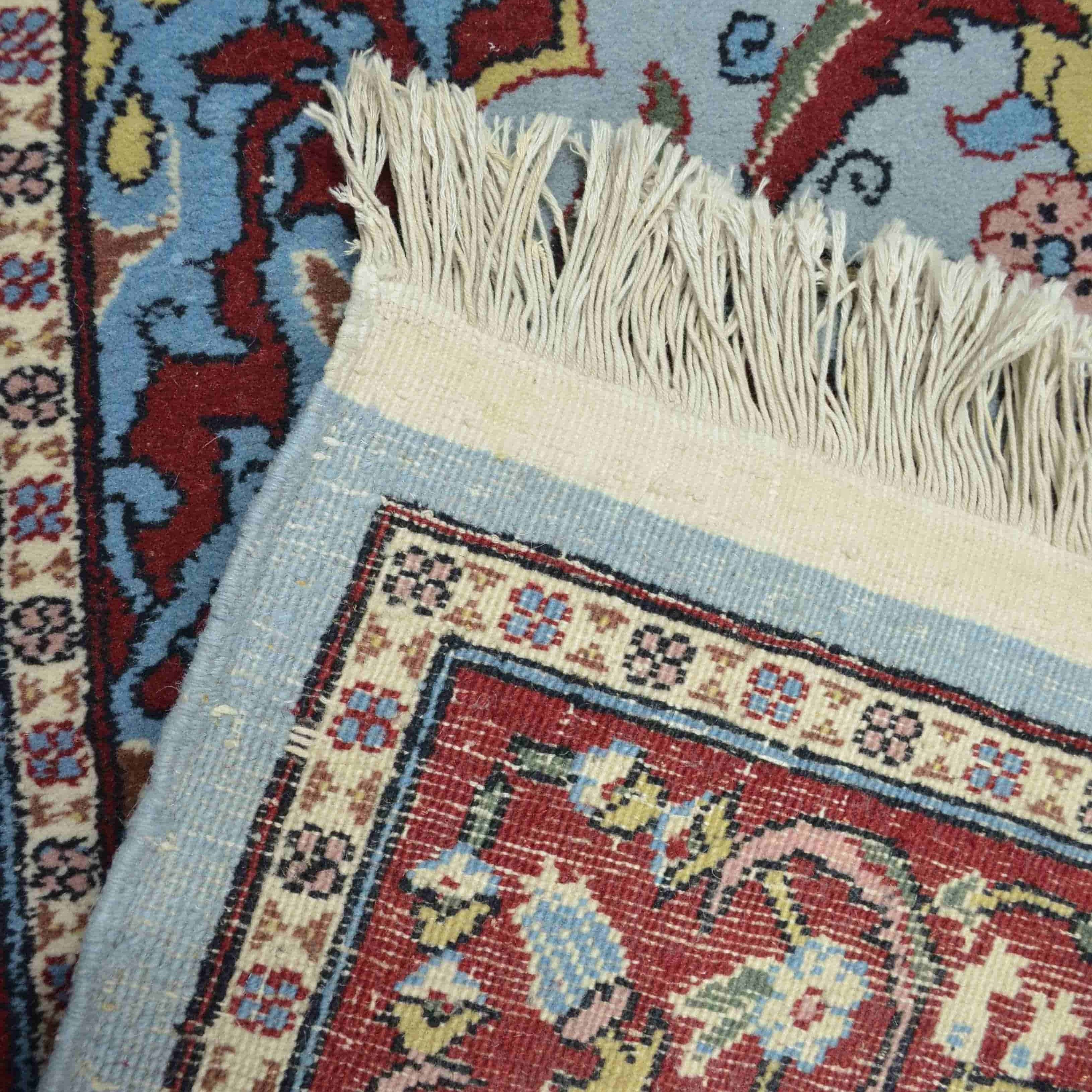 Orijinal Sümerbank Mihraplı Hereke El Dokuma Mavi ve Bordo Renk Yün Halı 112x181 cm
