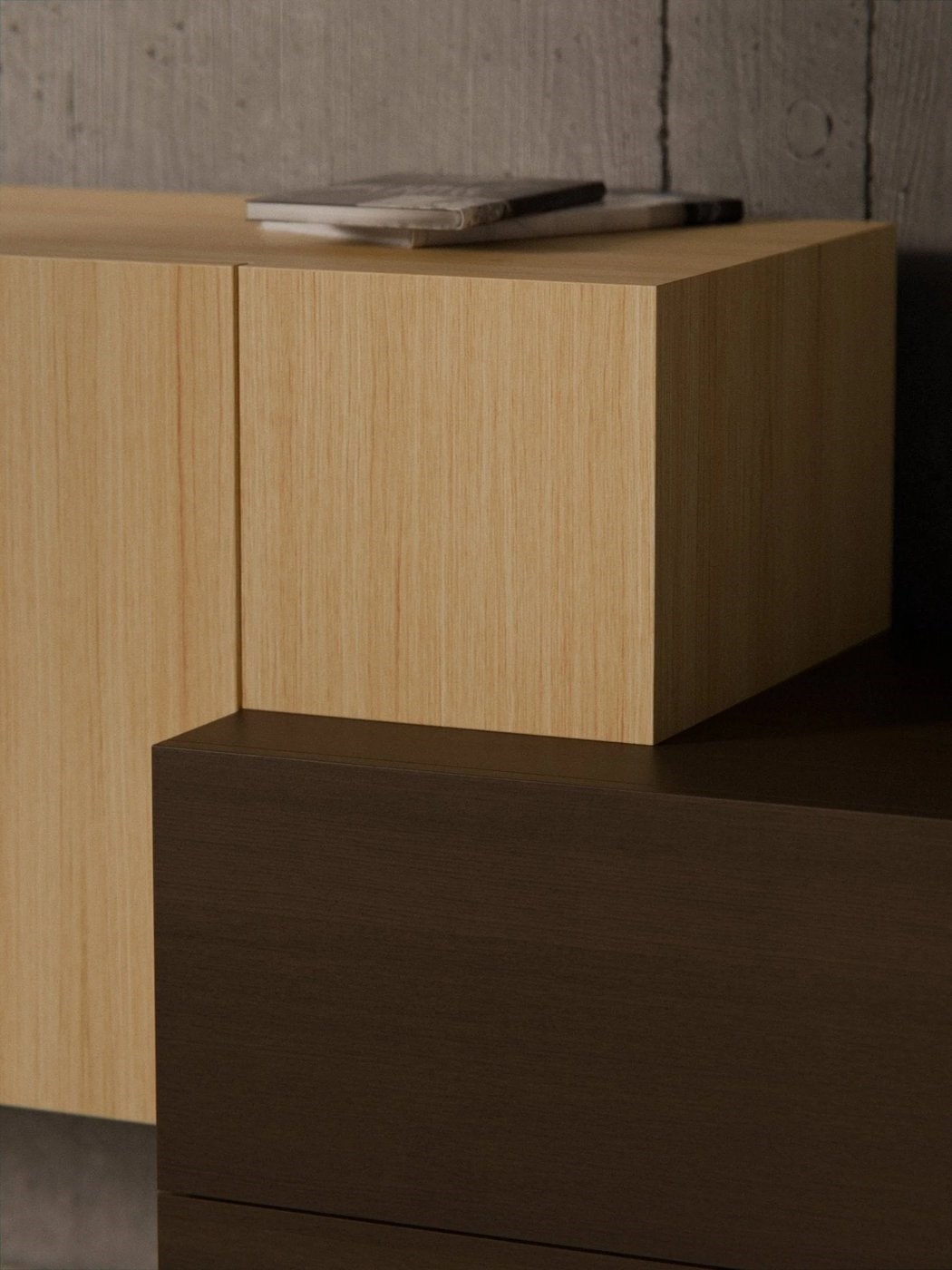 Pino Ahşap Büfe 225 cm Modern Tasarım Koyu ve Açık Ahşap