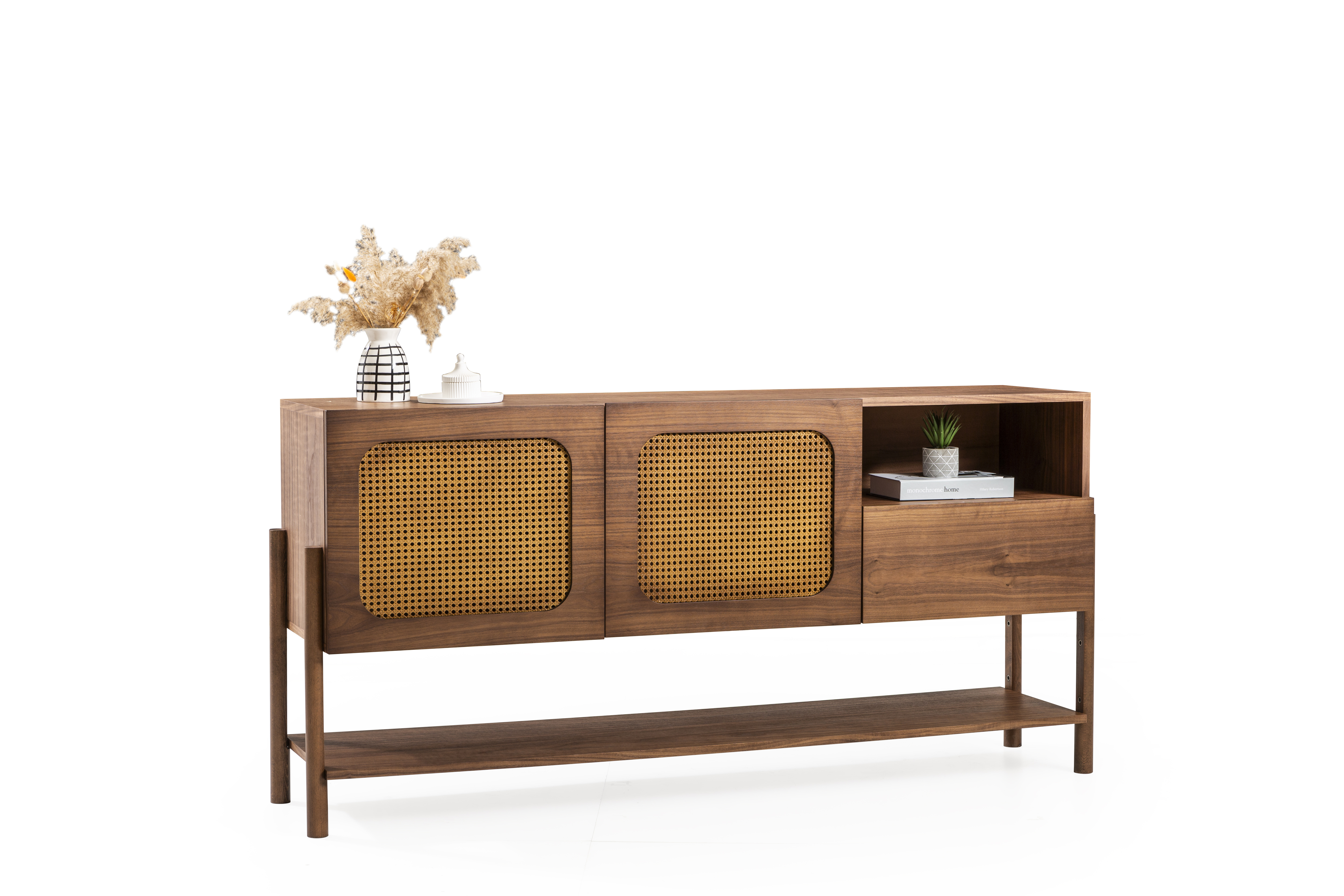 Rattan Konsol Ahşap Gövde Masif Ayak