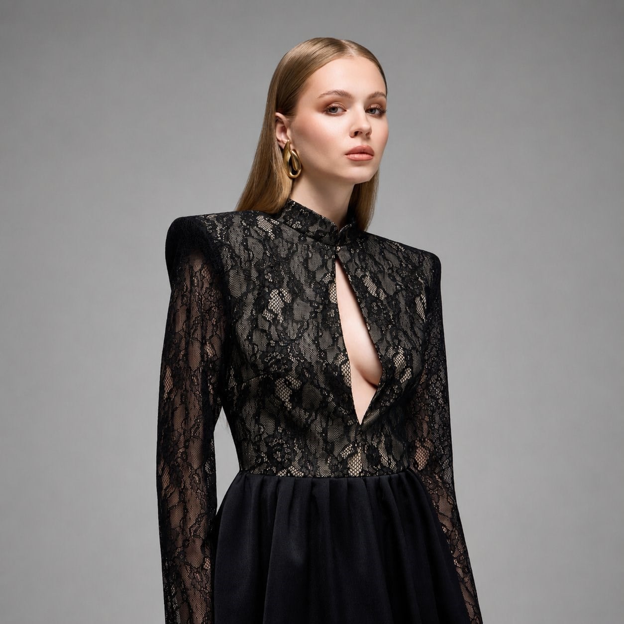 Runa Cut-out Detailed &  Balloon Skirt Lace Dress