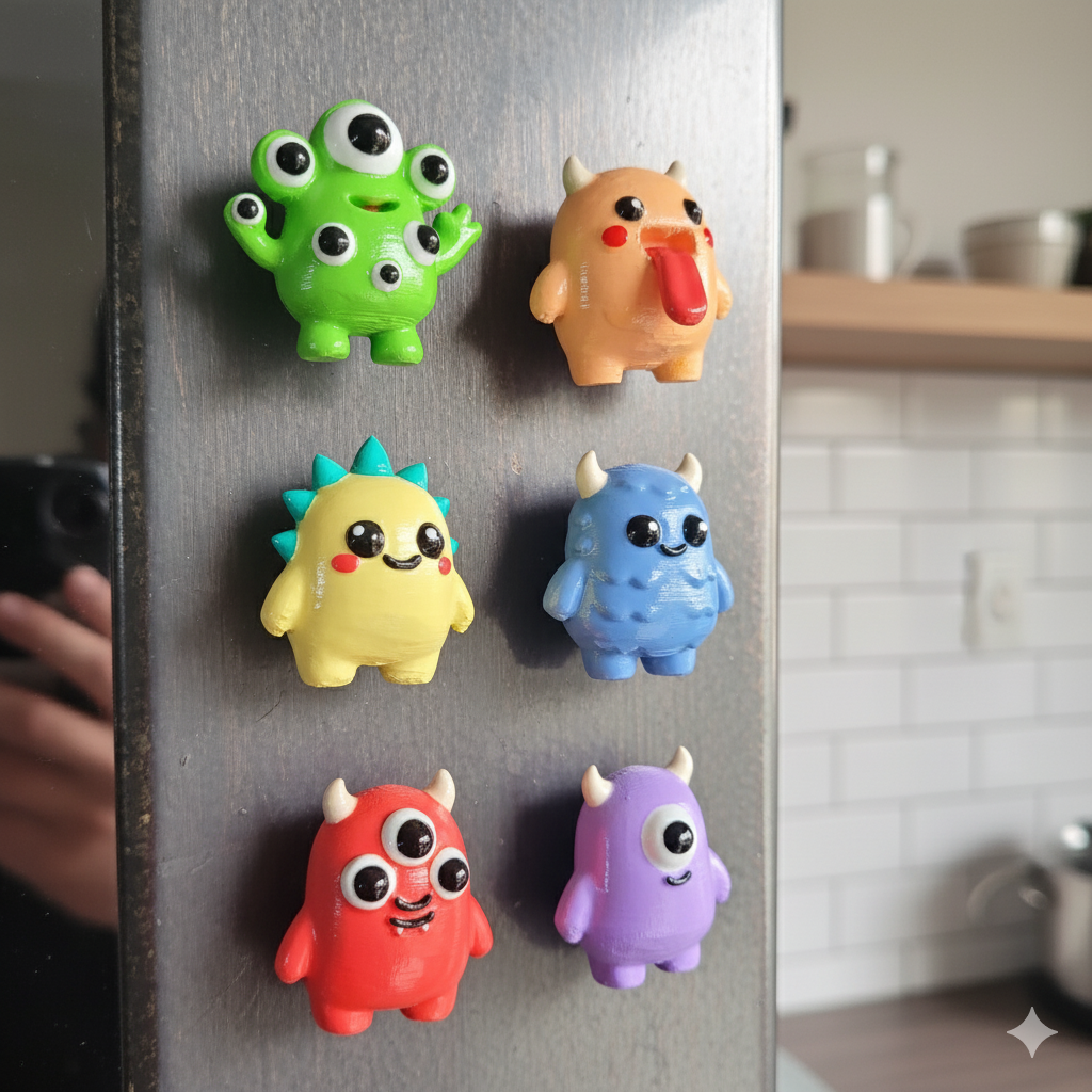 Sevimli Canavarlar Magnet Seti – 6'lı El Boyaması Buzdolabı Süsü