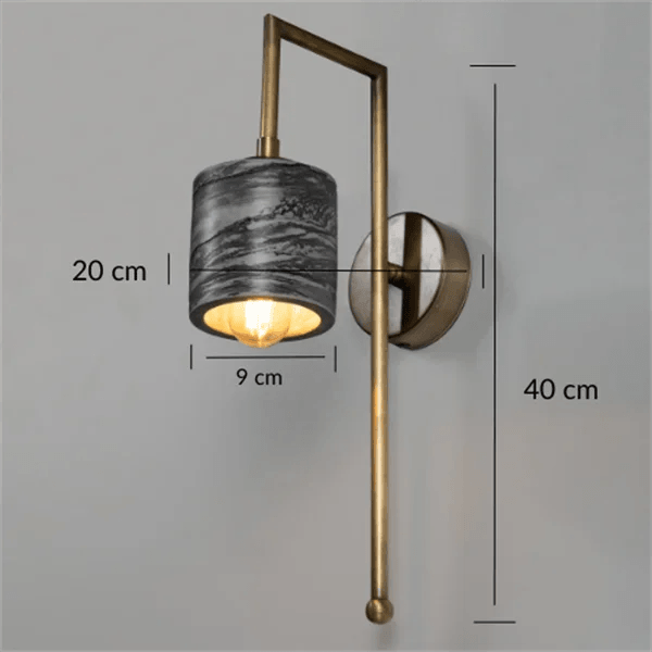 Siyah Mermer Desenli Bronz Metal Detaylı Duvar Aplik